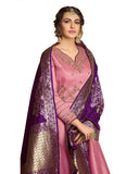 Pink Tussar Silk Party Wear Anarkali Banarasi Dupatta Gown