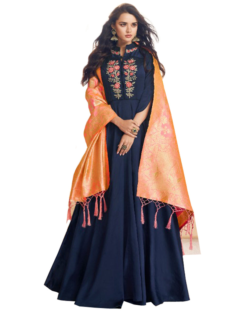 Buy Designer Chikankari Gown with Banarasi Dupatta Set (XXXXX-Large,  Yellow) at Amazon.in