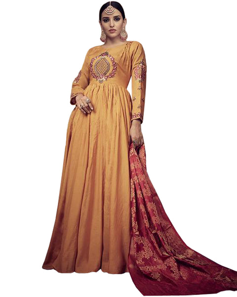 Rayon Gold Anarkali Dress