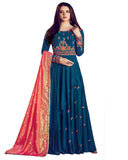 Teal Blue Rayon Embroidered Anarkali Gown Dress