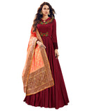 Maroon Satin Suit with Resham Embroidery