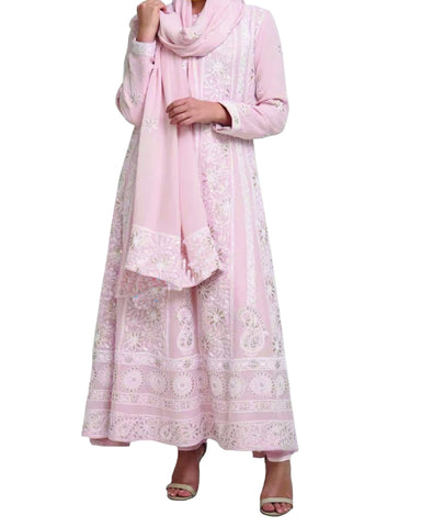Light Pink Color Chikankari With Gotta Patti Pure Georgette Anarkali suit