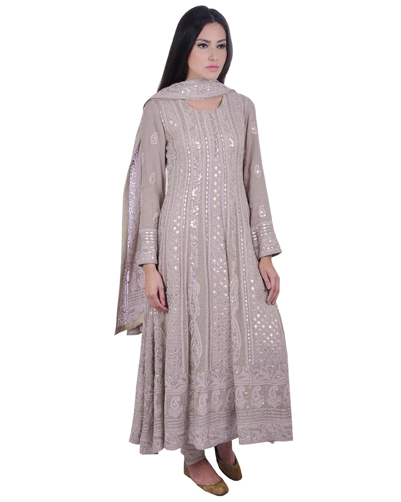 Lucknowi Chikan Anarkali With Block Print plazzo | Dress indian style,  Casual indian fashion, Designer dresses indian