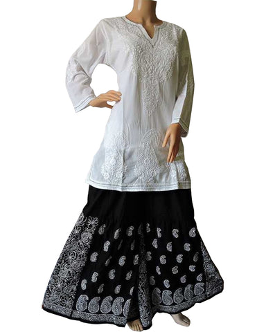 Black And White Color Chikankari Cotton Palazzo Suit
