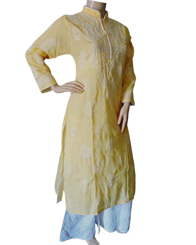 Yellow And White Color Chikankari Cotton Suit