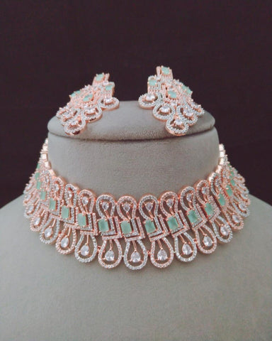 Copper Finished Sky And Crystal Stone Set