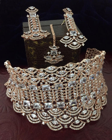 Copper Finished Crystal Stone Choker Set