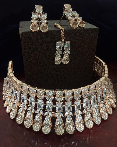 Copper Finished Crystal Stone Choker Set