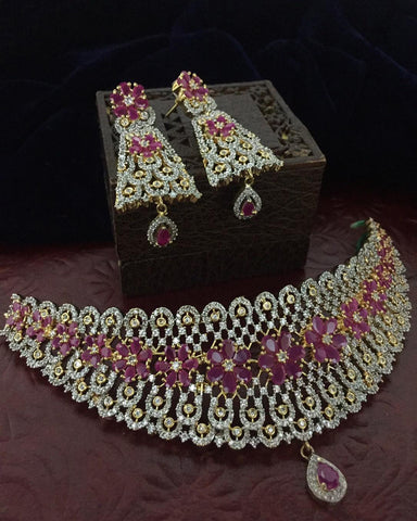 Gold Finished Crystal Stone Choker Set