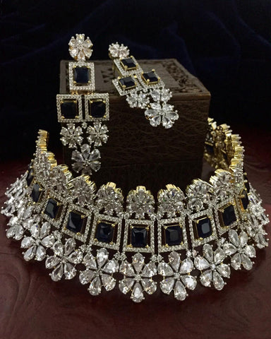 Gold Finished Crystal Stone Choker Set