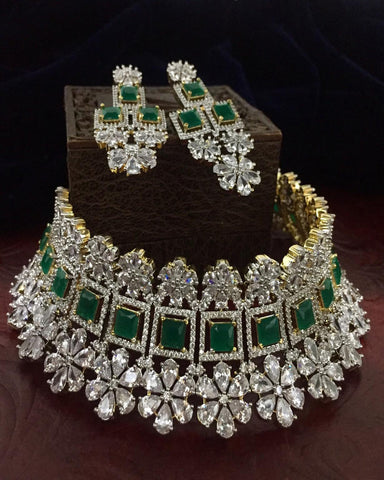 Gold Finished Crystal Stone Choker Set