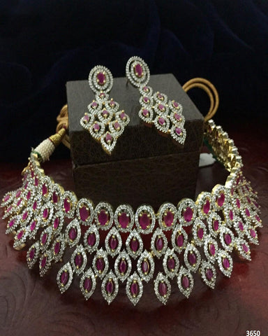 Gold Finished Crystal Stone Choker Set