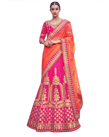 Pink And Orange Malabary Silk Lehenga Choli