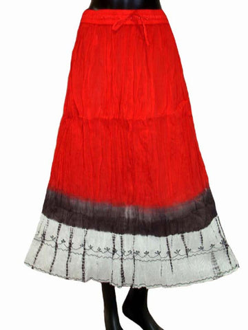 Ethnic Cotton Cambric Red & Black Tie Dye Skirt