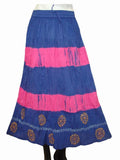 Ethnic Cotton Cambric Blue & Pink Tie Dye Skirt