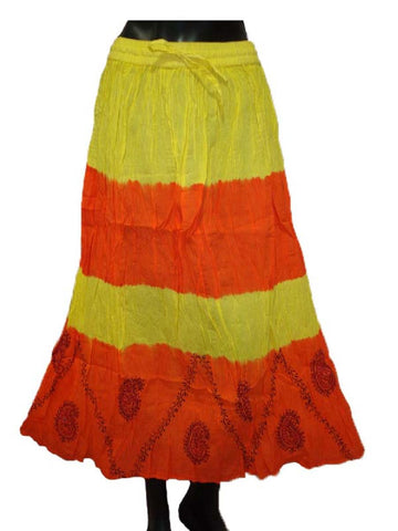 Ethnic Cotton Cambric Yellow Tie Dye Skirt