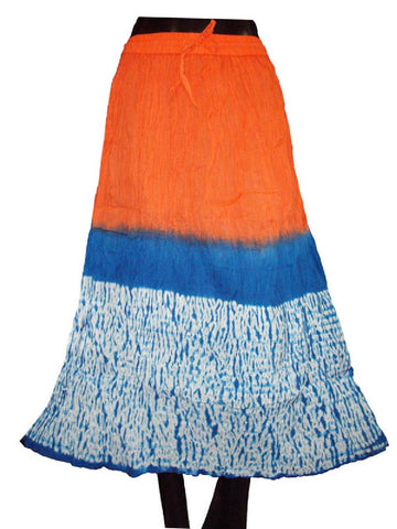 Orange Ethnic Cotton Cambric Tie Dye Skirt