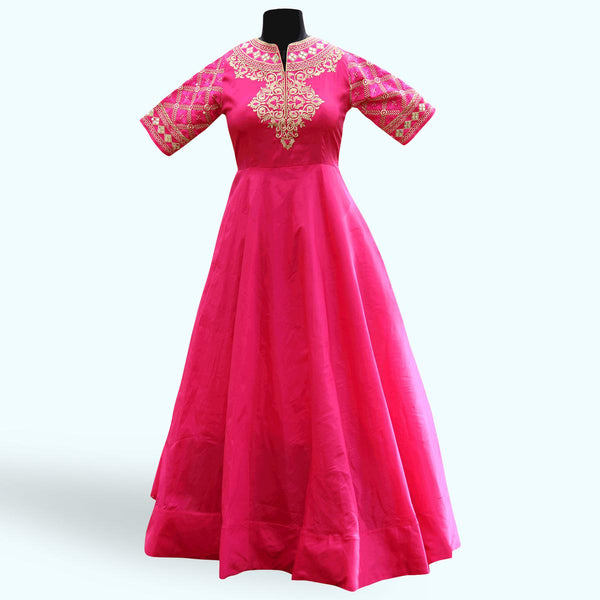 Gharming Pink Colored Partywear Embroidered Soft Tapeta Silk Gown