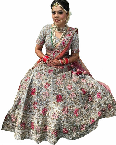 Grey Color Tissue Net Lehenga