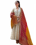Off White Colored Party Wear Chanderi Silk Anarkali Suit