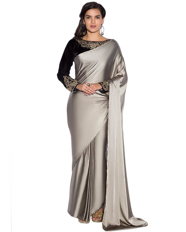 Grey Color Satin Saree
