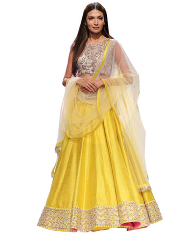 Yellow Bangalore Silk Circular Lehenga