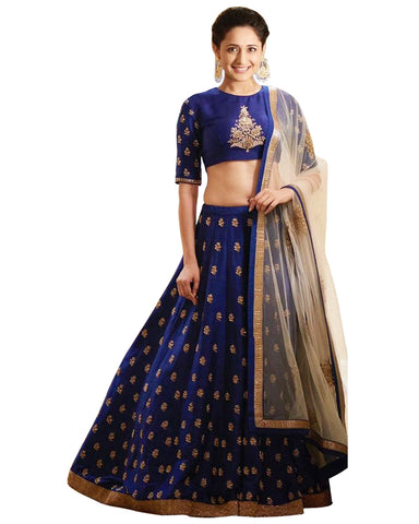 Navy Blue Tapetta Silk Box Pleated Lehenga