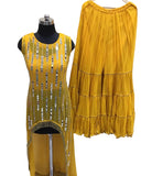 Yellow Color Georgette Mirror Work C-Cut Palazoo Suit