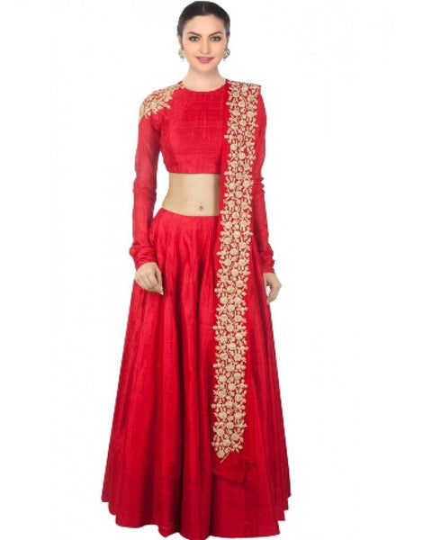 Red Bangalore Silk Circular Lehenga