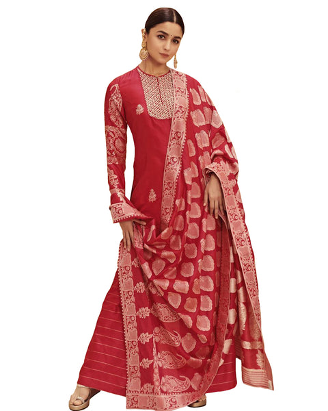 Bollywood Red Color Alia Bhatt Palazzo Suit