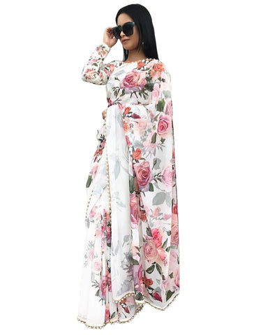 Designer White Color Digital Print Saree