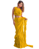 Yellow Colour With Ruffle Flux Geogrette Saree
