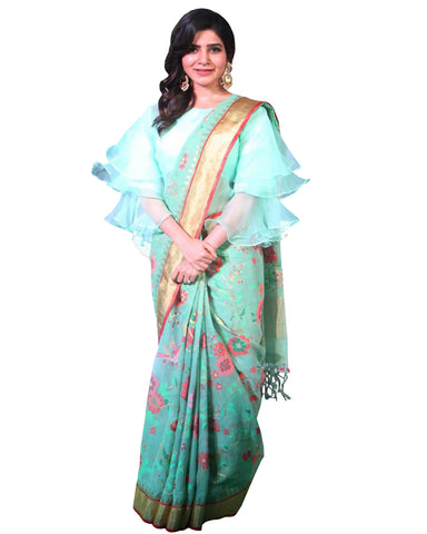 Sea Green Colour With Printed Silk Saree