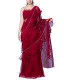 Maroon Colour With Ruffle Net Saree