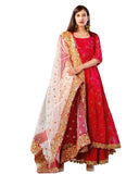 Red And White Georgette Net Dupatta Style Anarkali Palazzo Dress