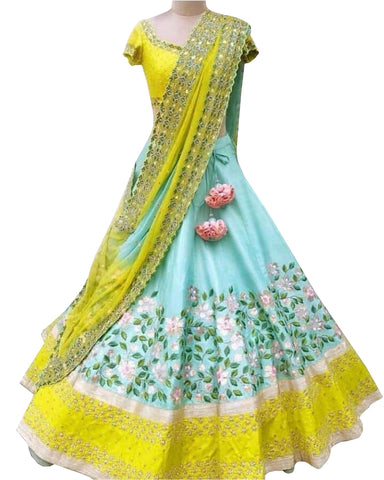 Yellow With Multi Color Designer Lehenga Choli