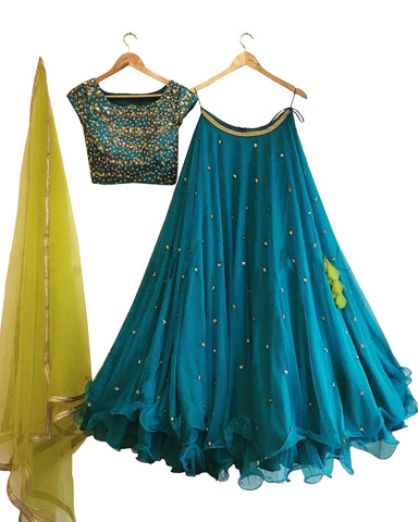 Blue And Green Color Wedding Lehenga
