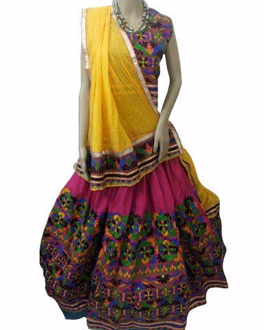 Pink & Orange Color Kutch Work Lehenga