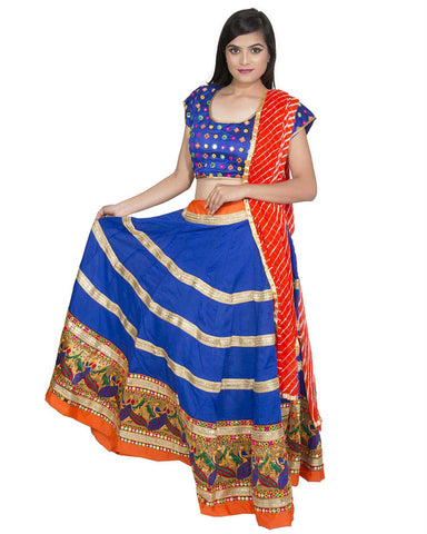 Navratri Special Blue & Orange Color Traditional Chaniya Choli