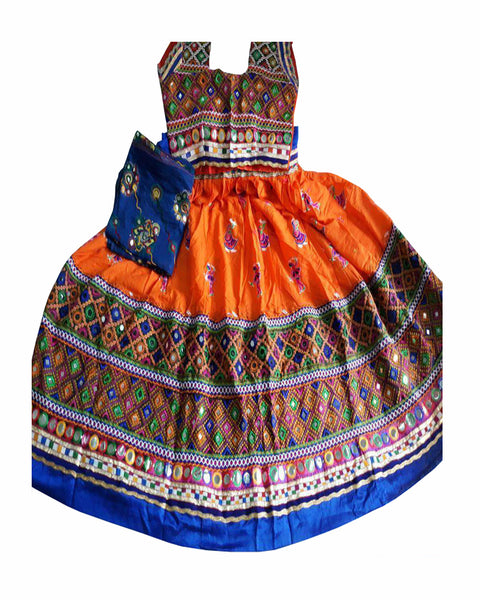 Navratri Special Blue & Orange Color Traditional Chaniya Choli
