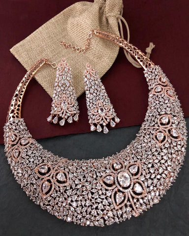 Copper Finished Crystal Stone Choker Set