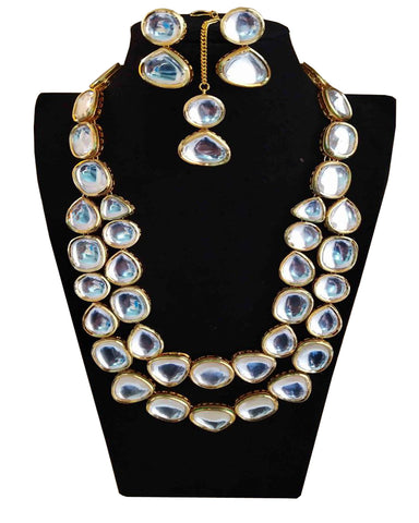 Party Wear Kundan Silver Necklace with Earrings