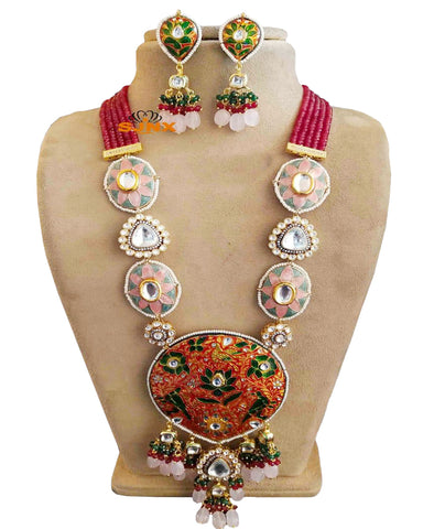 Party Wear Black  And White Stone Necklace with Earrings