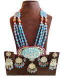 Party Wear Kundan Sky Tone Pearl Beaded Necklace with Earrings