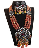 Party Wear Kundan Brown Tone Pearl Beaded Necklace with Earrings