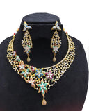Party Wear Kundan Multi Meena Tone Sliver Stone Necklace with Earrings