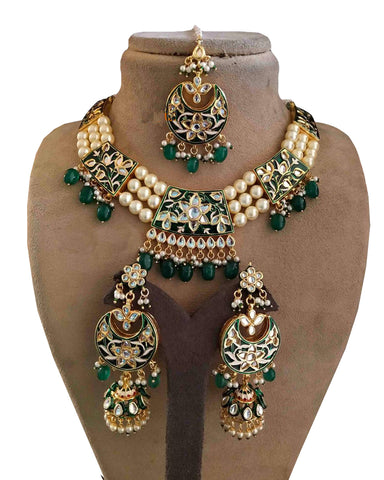 Designer White and Grey Kundan And Meena Set