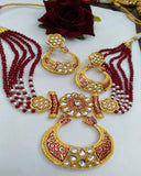 Party Wear Kundan Silver Tone Red  And Gold  Meena Necklace with Earrings