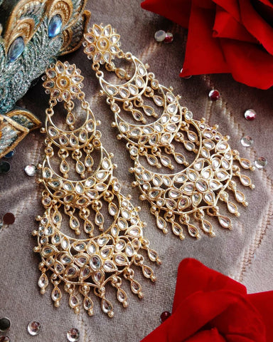 Party White Kundan Earrings