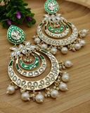 Party White Jadau Kundan And Green Meena Earrings